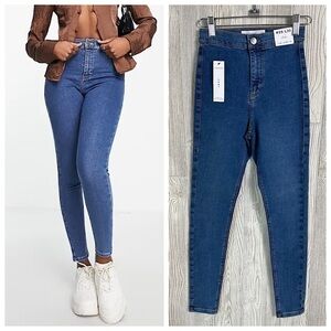 NEW! TOPSHOP JONI SUPER HIGH WAISTED SKINNY Jeans Size 2 Womens Medium Blue NWT